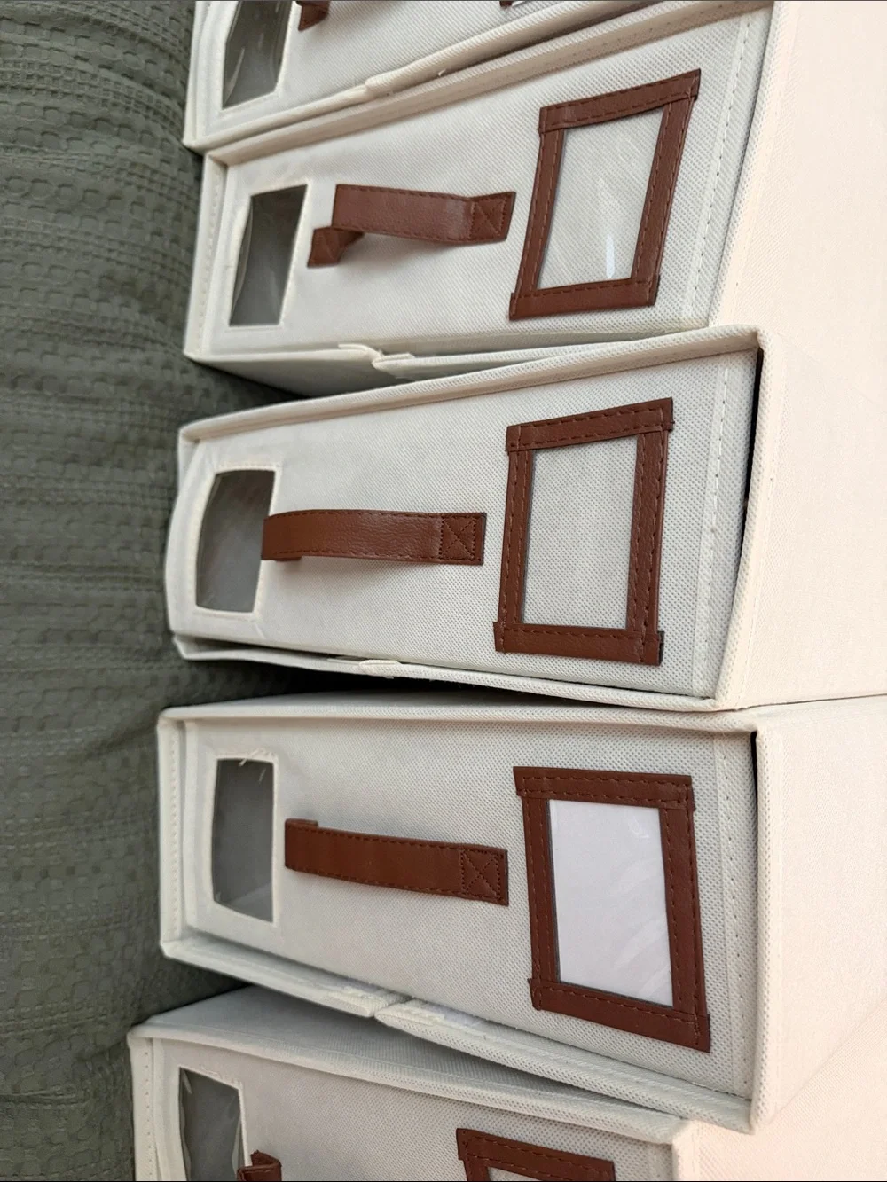 Set of 5 Cream Fabric Storage Binder with Brown Accent - Home Accents closet